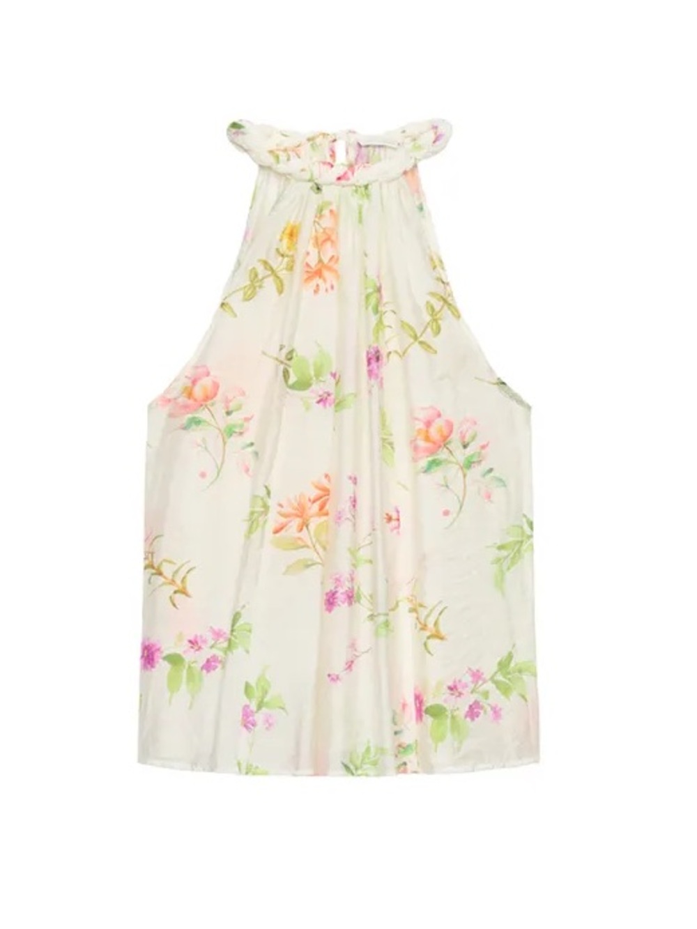 Zara Halter Top Floral Breathable White Top, NWT